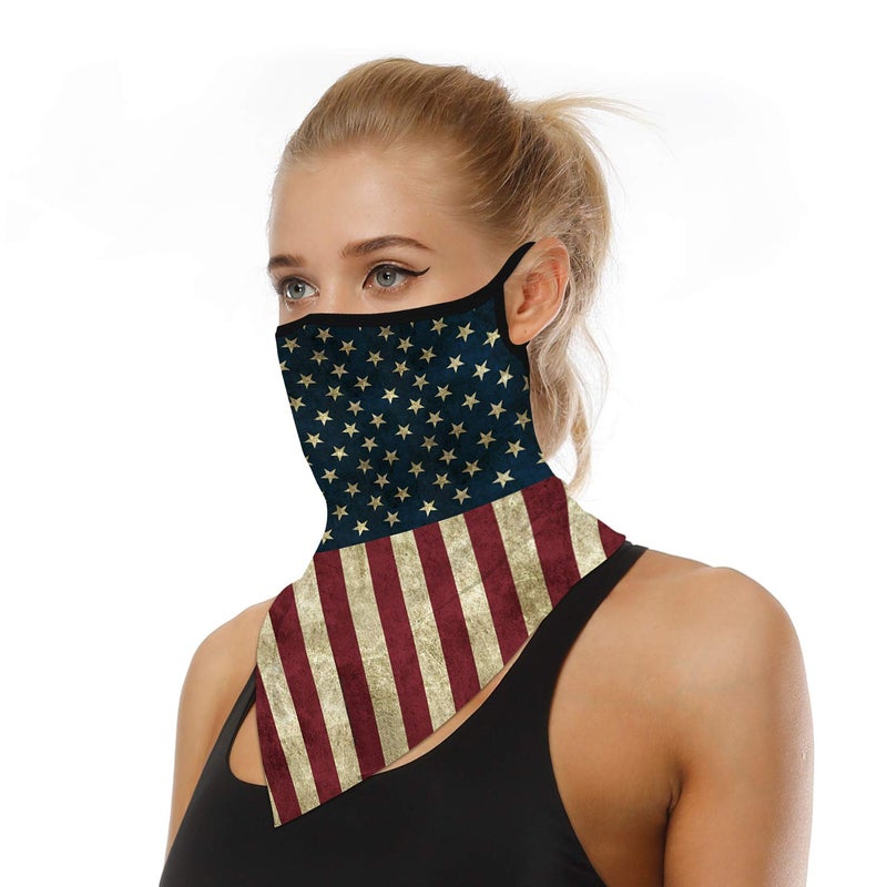 YAYOUREL Red Grey Blue American Flag Neck Gaiter Face Mask Covering Bandanas for Men Women Summer UV Face Scarf Mask Cover Ear Loop Hole Triangle Facemask Headwear for Fishing Running Cycling Hiking - Image 2